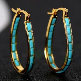 U Shape Hoop Earrings Inlaid Square Synthetic Gems