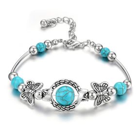 Jewelry Silver Natural Turquoise Women Girl Butterfly Bracelet