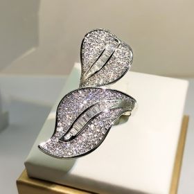 Leaf Zircon Ring  Wedding Engagement Anniversary Jewelry