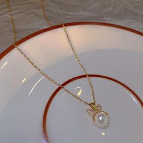 Bunny Rabbit Faux Pearl Pendant Necklace, Easter Gift