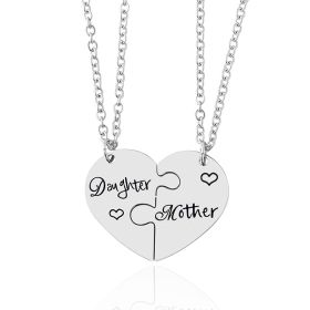 Love Daughter Mother Day Puzzle Heart Pendant Necklace