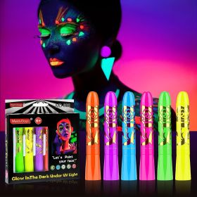 6 Pcs Glow In The Dark Face Body Paint, UV Black Light Glow