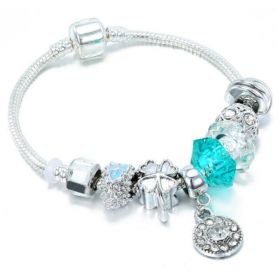 Silver Charm Bracelets Bangles Blue Crystal / Glass Beads