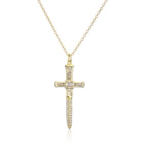 Gold Plated Cross Choker Necklace Simple Zircon Pendant