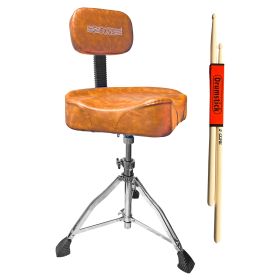 5 CORE Drum Throne with Backrest Brown Thick Padded Saddle Drum Seat