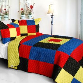 [Football Glory] 3PC Vermicelli-Quilted Patchwork Quilt Set