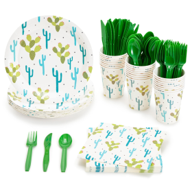 Party Supplies with Succulent Plates, Napkins, Cups and Cutlery