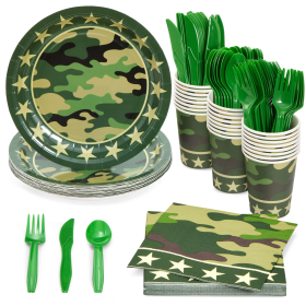 Camo Party Decorations for Army Camouflage Paper Plates, Napkins, Cups