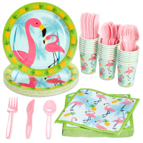 144-Piece Pink Flamingo Birthday Party Supplies