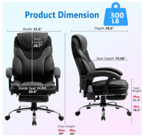 Massage Reclining Office Chair with Footrest, High Back Computer Chair