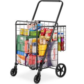 VEVOR Folding Shopping Cart, Jumbo Grocery Cart with Double Baskets,