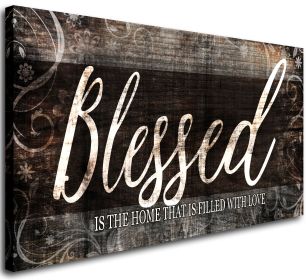 Blessed Home Quote Canvas Wall Art|Brown Wall Decor for Living Room