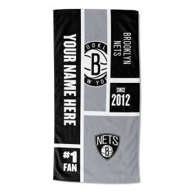 NBA Colorblock Personalized Beach Towel - Brooklyn Nets