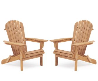 Wooden Adirondack Folding Chair Set of 2 for Outdoor Patio, Garden, Lawn, Backyard, Deck, Pool Side, Fire Pit - Half Assembled