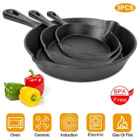 3Pcs Pre-Seasoned Cast Iron Skillet Set 6/8/10in Non-Stick