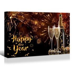 Framed Canvas Wall Art Decor Painting Golden Happy New Year