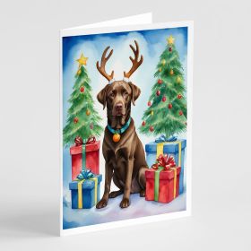 Chocolate Labrador Retriever Christmas Reindeer Greeting Cards