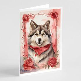 Alaskan Malamute Valentine Roses Greeting Cards