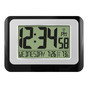 MainStays Black Atomic Digital Calendar Desk Alarm Clock