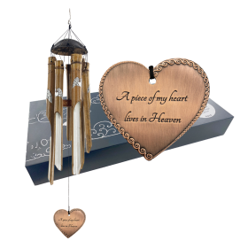 Bamboo Memorial Wind Chime Painted Heart and Angel Wings Sympathy Gift