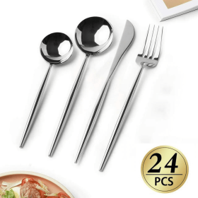 Silverware Set, 24 Piece Stainless Steel Flatware Cutlery Set