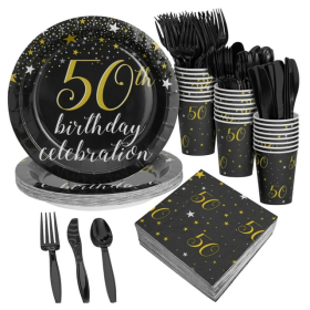 50th Birthday Party Supplies with Paper Plates, Napkins, Cups, Cutlery