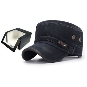 FS Fashion Flat-top Leather-trimmed Vintage Cotton Hat on- giftbox