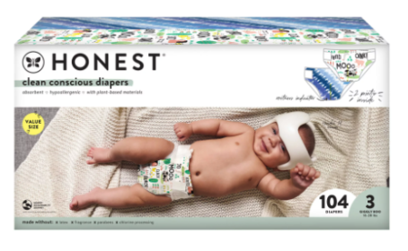 The Honest Company Clean  Baby Diapers, Size 3, 104 ct