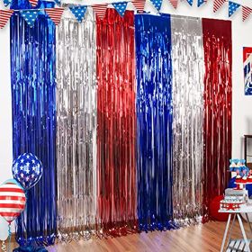 Star 4th of July Decorations; Red White and Blue (Color: Red Silver and Blue, size: 9.9X9.9 FT)