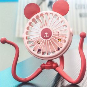 Baby Stroller Fan With Clip, Octopus Shapoed Funny Fan (Color: Pink)