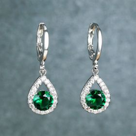 Round White Sapphire Drop Earrings For Female (Color: green)