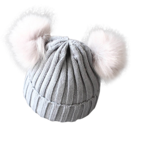 Cute Pompom Baby Hat Warm Winter Knitted Kids (Color: GRAY, size: 1-3 Years)