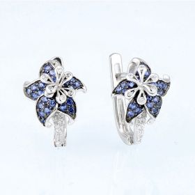 Double Flower Earrings  Zircon Elegant Ear Jewelry Gift (Color: Blue)