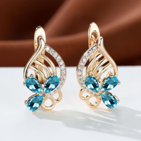 Fashion Golden Color Butterfly Hollow Earrings For Women (Color: Aqua)