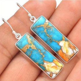 Silver Plated Natural Turquoise Natural Gemstones Earrings (Color: Silver 2)