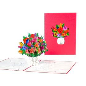 1pc 3D Pop Up Bouquet Flowers Card Greeting Card (Color: Rose Bouquet)