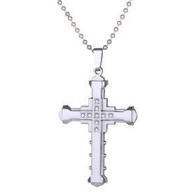 Men Jesus Cross Zircon Necklace Gold Plated Pendant (Metal Color: silver)