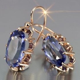 18K Gold Plated Chic Bridal Wedding Dangle Earrings (Color: Dark Blue)