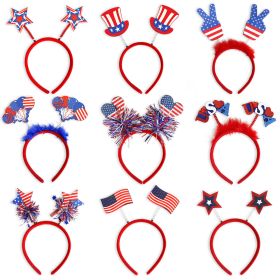 9Pcs American Flag Sequined Bow, Stars ribbon Headbands (Color: A)