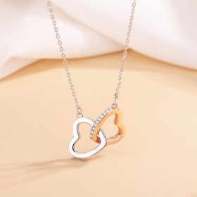 Silver Heart Two Color Necklace Double Mood Valentine's Day Gift (Color: Wooden box card necklace)