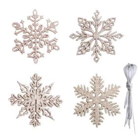 100pcs Christmas Snowflake Ornaments, Plastic Glitter (Color: Beige)