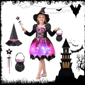 Girls' Light-Up Witch Costume 5-Piece Halloween Set (size: Height 100cm)