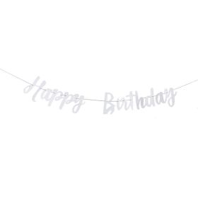 Birthday Banner Flags for Birthday Party Decorations (Color: Silver)