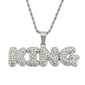 Diamond King Pendant Necklace Rock Iced Out Shiny Necklace for Men and Women (Color: Silver)