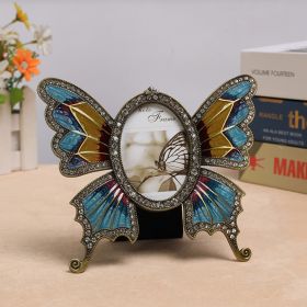 Butterfly Retro Metal Blue Photo Frame Oval Vintage (Color: Blue, size: 5 inch)