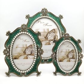 European Retro Metal Green Photo Frame Oval Vintage (Color: green, size: 7 inches)