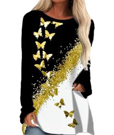 Autumn and winter new women's fashionT-shirt top (Color: Gold, size: M)