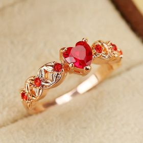 Red Heart Shape Zircon Promise Ring Sweet Wedding Band (size: 10)