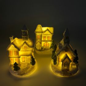 3pcs/set Resin Christmas Scene Village Houses Town (Color: GRAY)