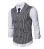 Mens Vertical Striped Waistcoat Peak Lapel Suit Vests for Formal Occasions